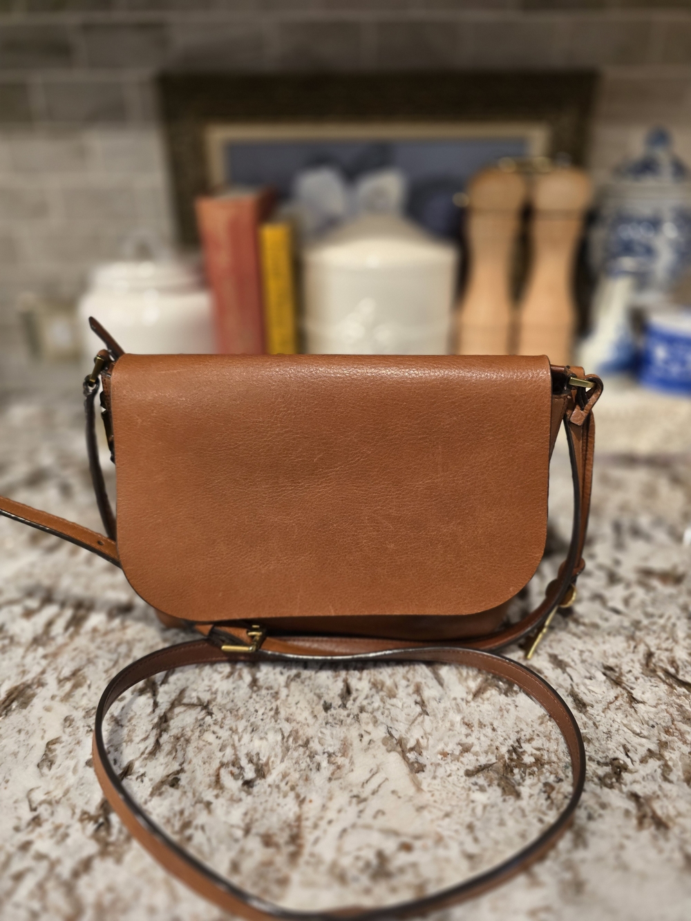 Fossil Tan Leather Crossbody Saddle Bag